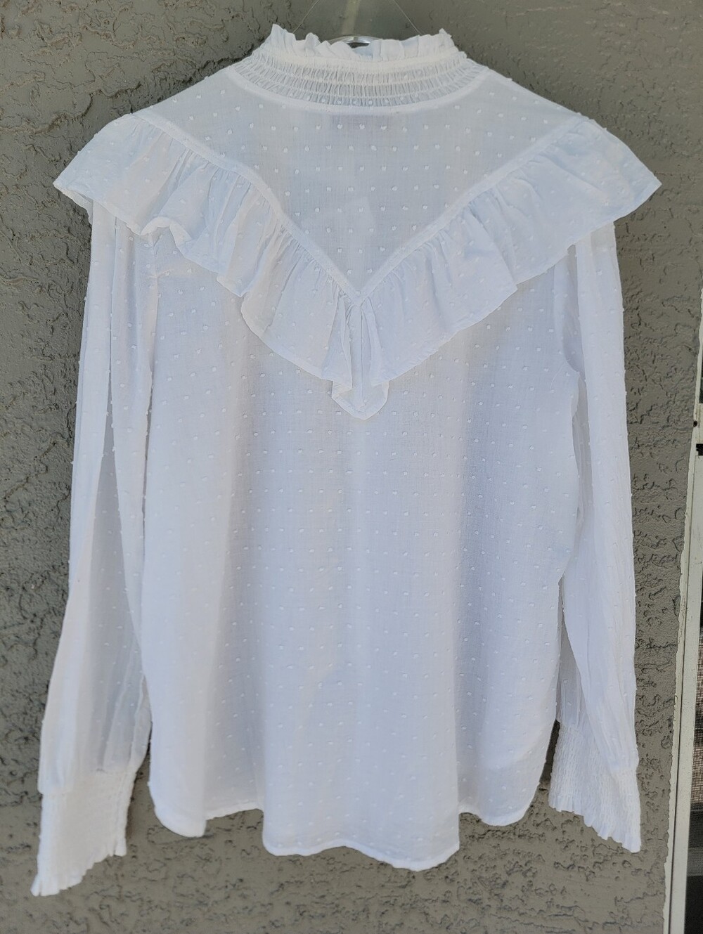 LOFT White Swiss Dot Ruffle Smocked high neck Blouse XL NWT Romantic Cottagecore - Picture 7 of 13